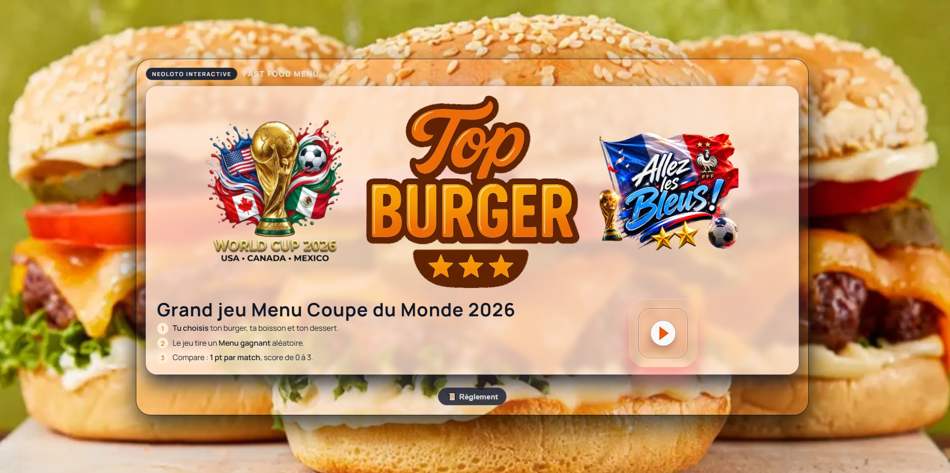 Capture d'écran — Menu Fast Food