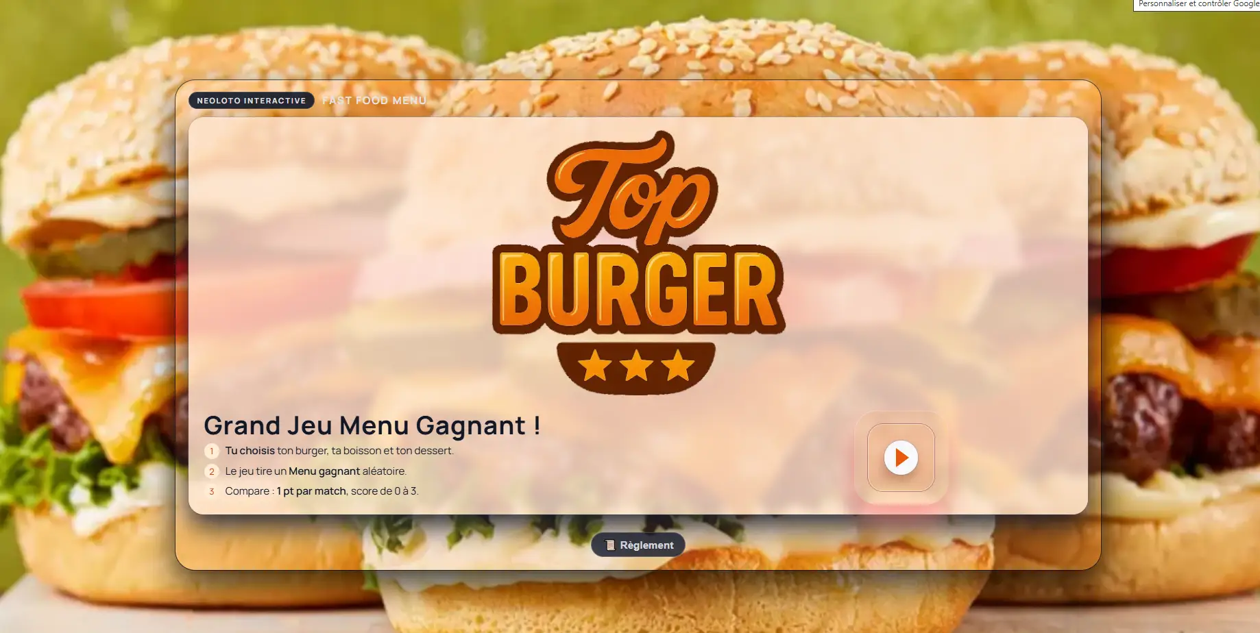Capture d'écran — Menu Fast Food