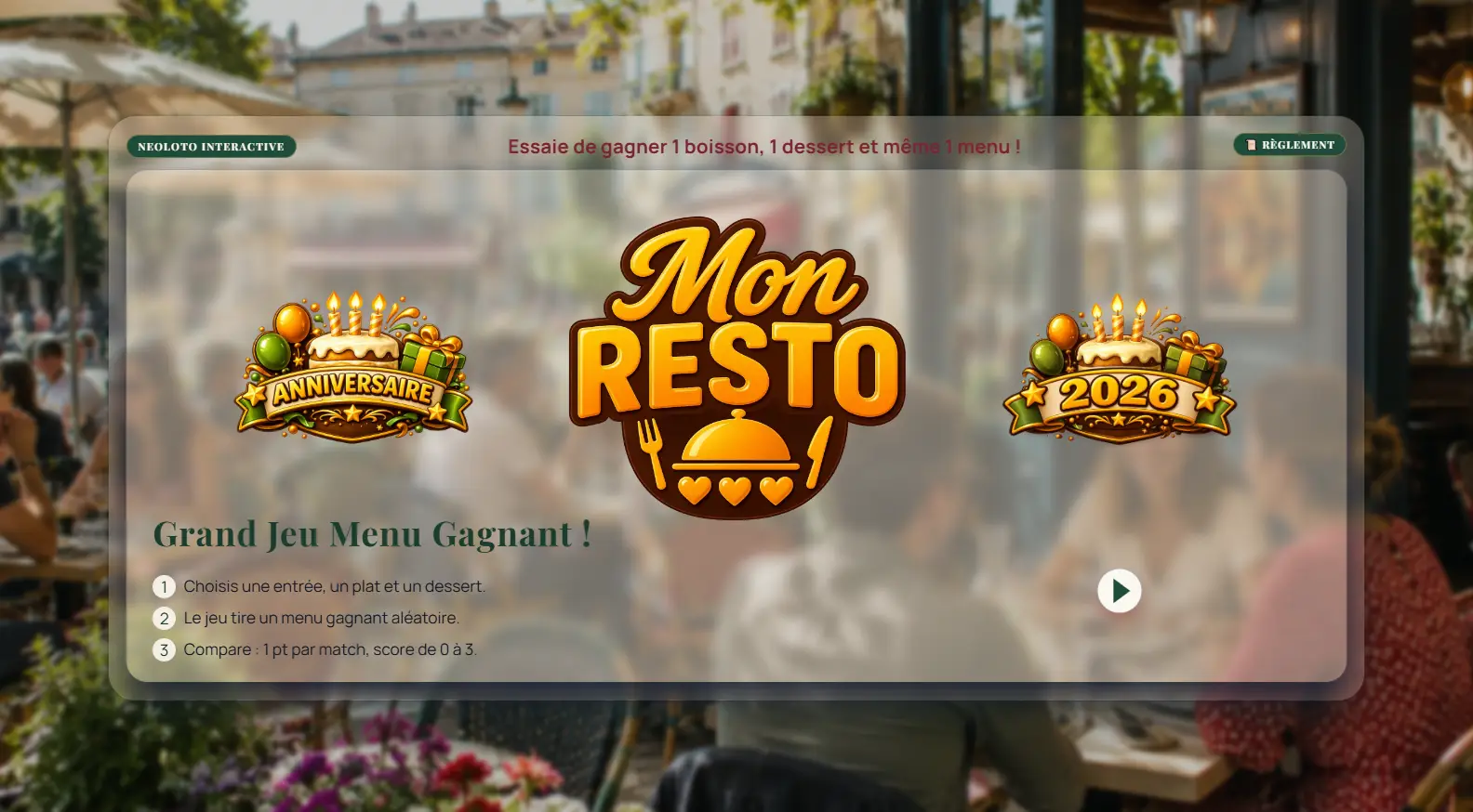 Capture d'écran — Menu Mon Resto